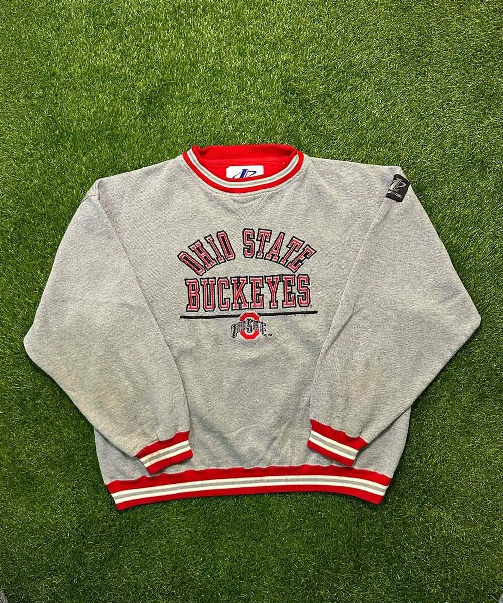1990s Logo Athletic Vintage Ohio State Buckeyes Grey Crewneck Sweatshirt XL